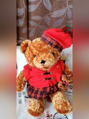 ATICO International Teddy Bear W/ Baby Bear Red Plaid and Hat